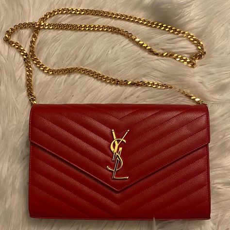 YSL Quilted Chain Wallet with Brand Box